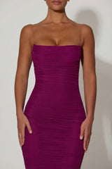 Ruched Backless Bodycon Midaxi Dress in Plum