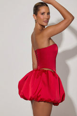 Embellished Heart Cut-Out Strapless Corset Top in Red