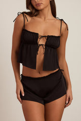 Tie-Front Camisole Top in Black