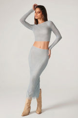 Embellished Long Sleeve Top in Aqua
