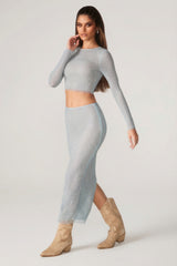 Embellished Long Sleeve Top in Aqua