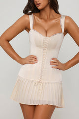 Bow-Detail Lace-Up Corset Mini Dress in Ivory