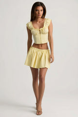 Ruched Cotton-Poplin Corset Top in Lemon Yellow
