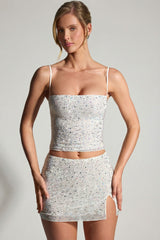 Embellished Micro Mini Skirt in White