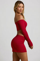 Modal Contrast-Trim Crop Top in Red