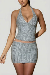 Embellished Low-Rise Mini Skirt in Silver