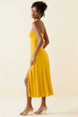 Slinky Jersey Strapless A-Line Midaxi Dress in Golden Yellow