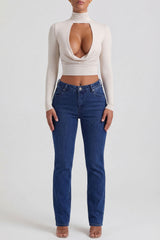 Cowl-Neck Tie-Back Top in Ivory