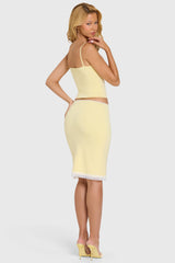 Modal Lace-Trim Midi Skirt in Butter