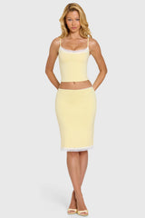Modal Lace-Trim Midi Skirt in Butter