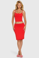 Modal Lace-Trim Midi Skirt in Cherry