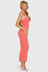 Modal Lace-Trim Midaxi Dress in Red Gingham