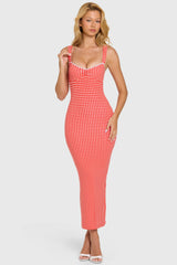Modal Lace-Trim Midaxi Dress in Red Gingham