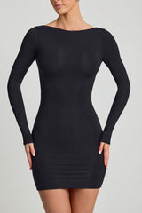 Modal Open-Back Bodycon Mini Dress in Black
