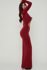 Ruffle-Trim Cut-Out Maxi Dress in Berry Red