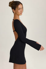 Cut-Out Long-Sleeve Mini Dress in Black