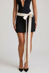 Strapless Bow-Detail A-Line Mini Dress in Black