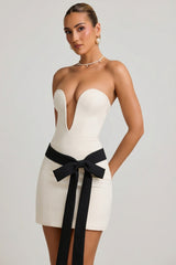Strapless Bow-Detail A-Line Mini Dress in Ivory