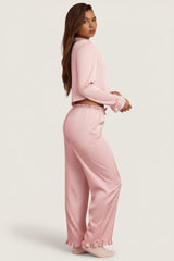 Ruffle-Trim Mid-Rise Pyjama Trousers in Baby Pink