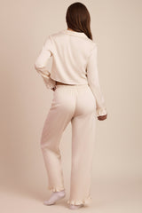 Ruffle-Trim Mid-Rise Pyjama Trousers in Ivory