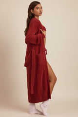 Fluffy Knit Longline Cardigan in Ruby Red