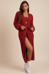 Fluffy Knit Longline Cardigan in Ruby Red