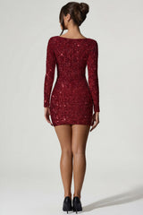 Embellished Sweetheart-Neck Mini Dress in Red