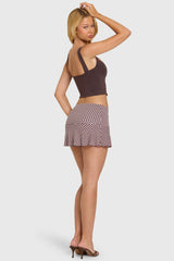 Modal Mid-Rise Skort in Brown Gingham