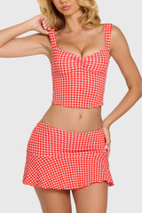 Modal Mid-Rise Skort in Red Gingham