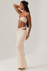 Ruched Waist Hardware Detail Maxi Skirt in Ivory
