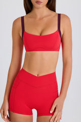Soft Active Contrast-Trim Sports Bra in Strawberry