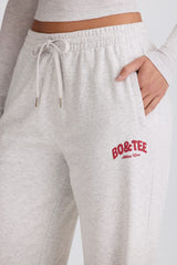 Soft Cotton Mid-Rise Wide-Leg Joggers in Grey Marl