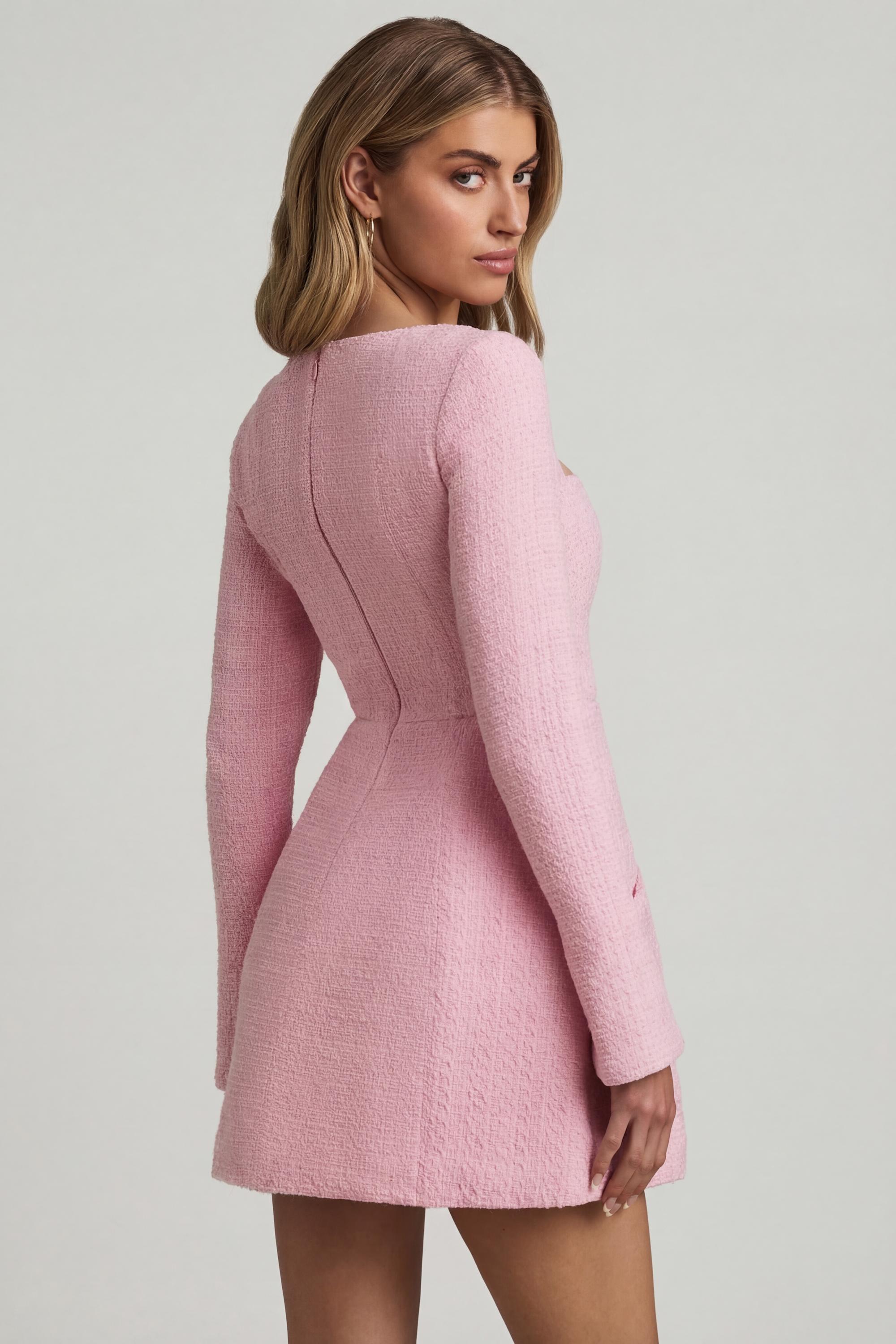 Sweetheart-Neck Structured Mini Dress in Soft Pink