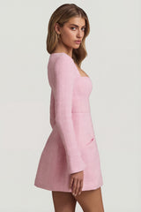 Sweetheart-Neck Structured Mini Dress in Soft Pink
