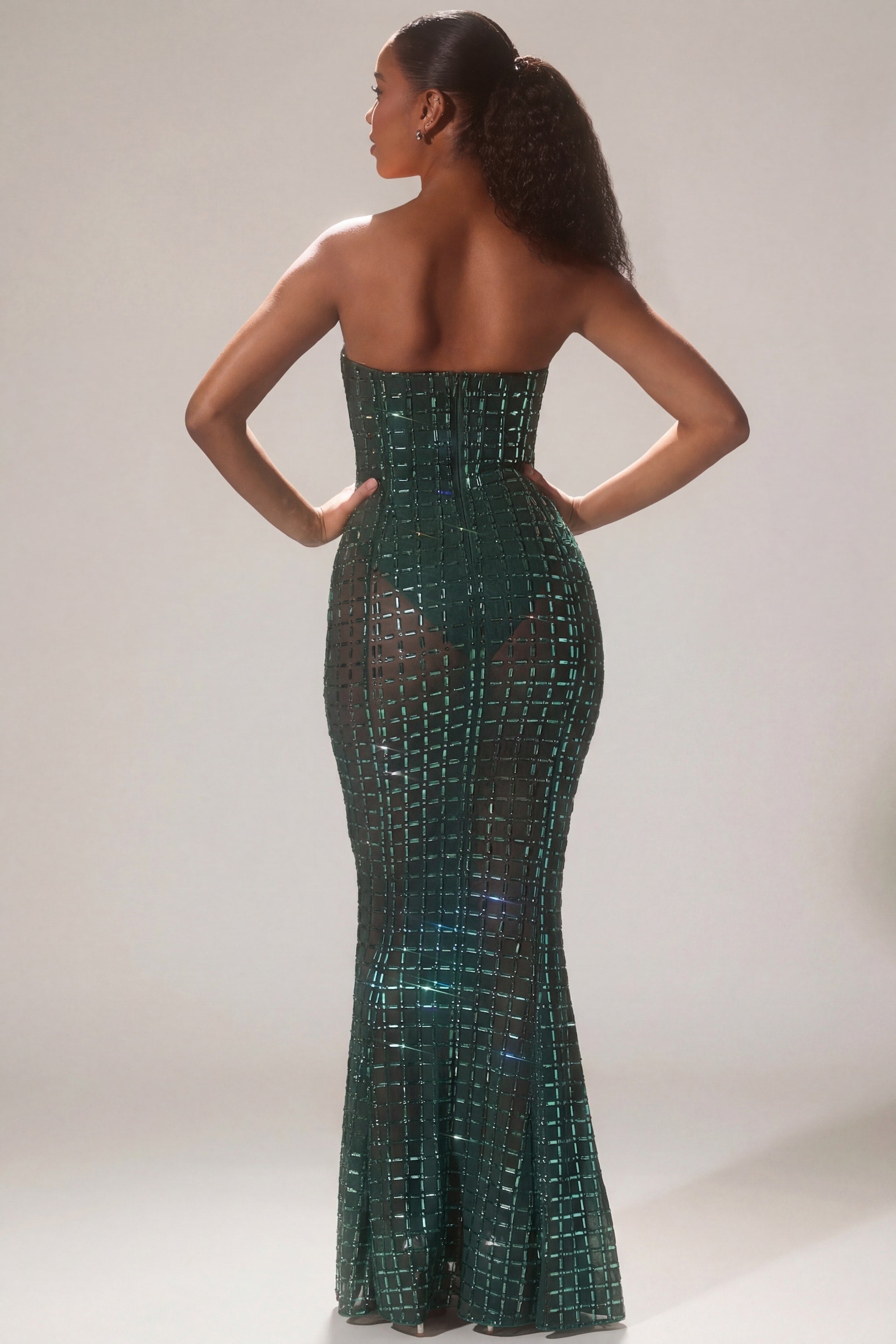 Embellished Strapless Gown in Emerald Green