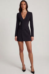 Structured Single-Breasted Blazer Mini Dress in Black
