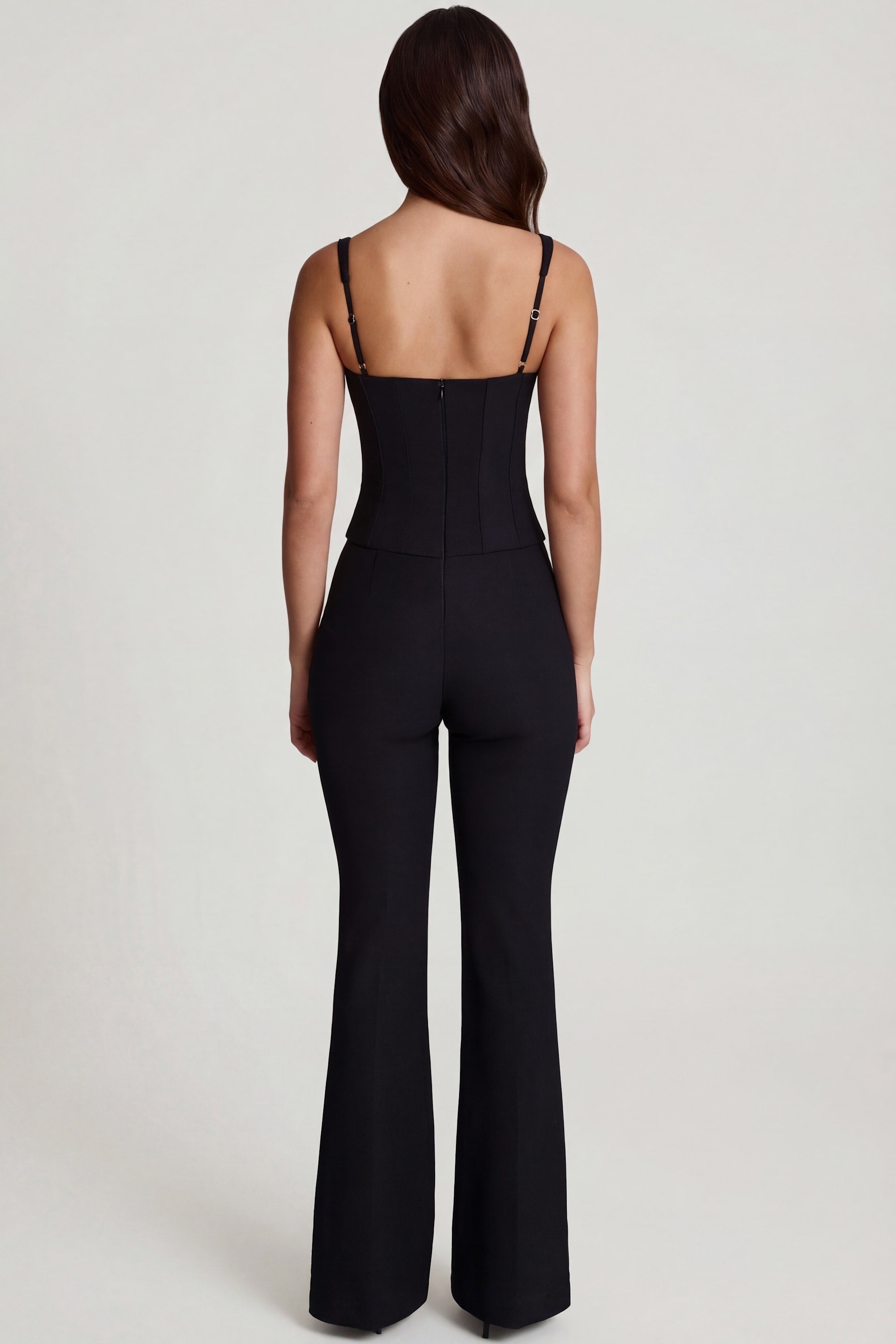 Scoop-Neck Corset Flared Leg Jumpsuit in Black