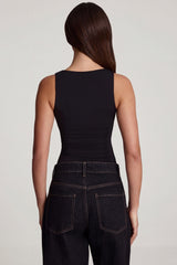 Soft Jersey Square-Neck Ruched Top in Black