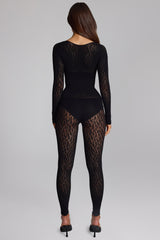 Long-Sleeve Seamless Knit Jumpsuit in Black