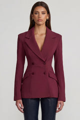Structured Double-Breasted Blazer in Burgundy