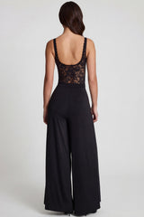 Soft Jersey Mid-Rise Wide-Leg Trousers in Black