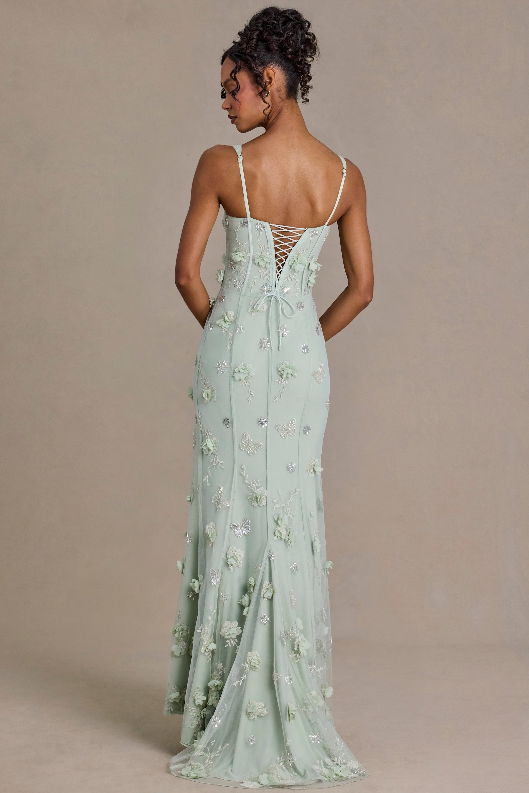 Embellished Corset Gown in Sage Green