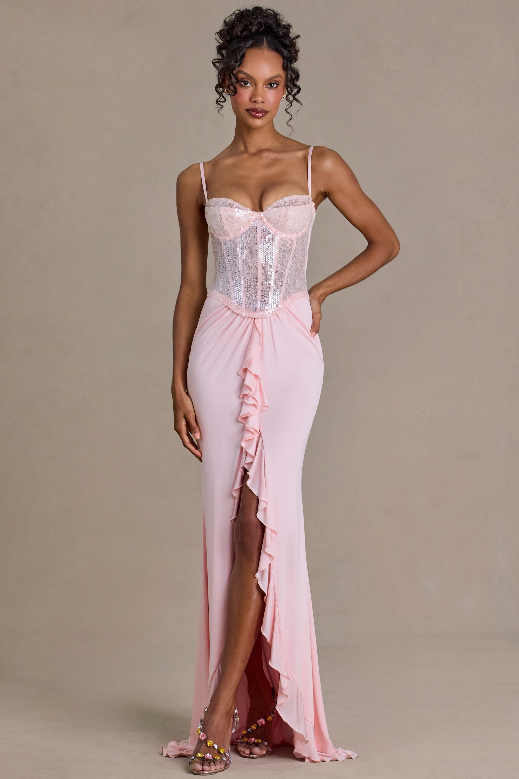 Embellished Lace Corset Gown in Blossom