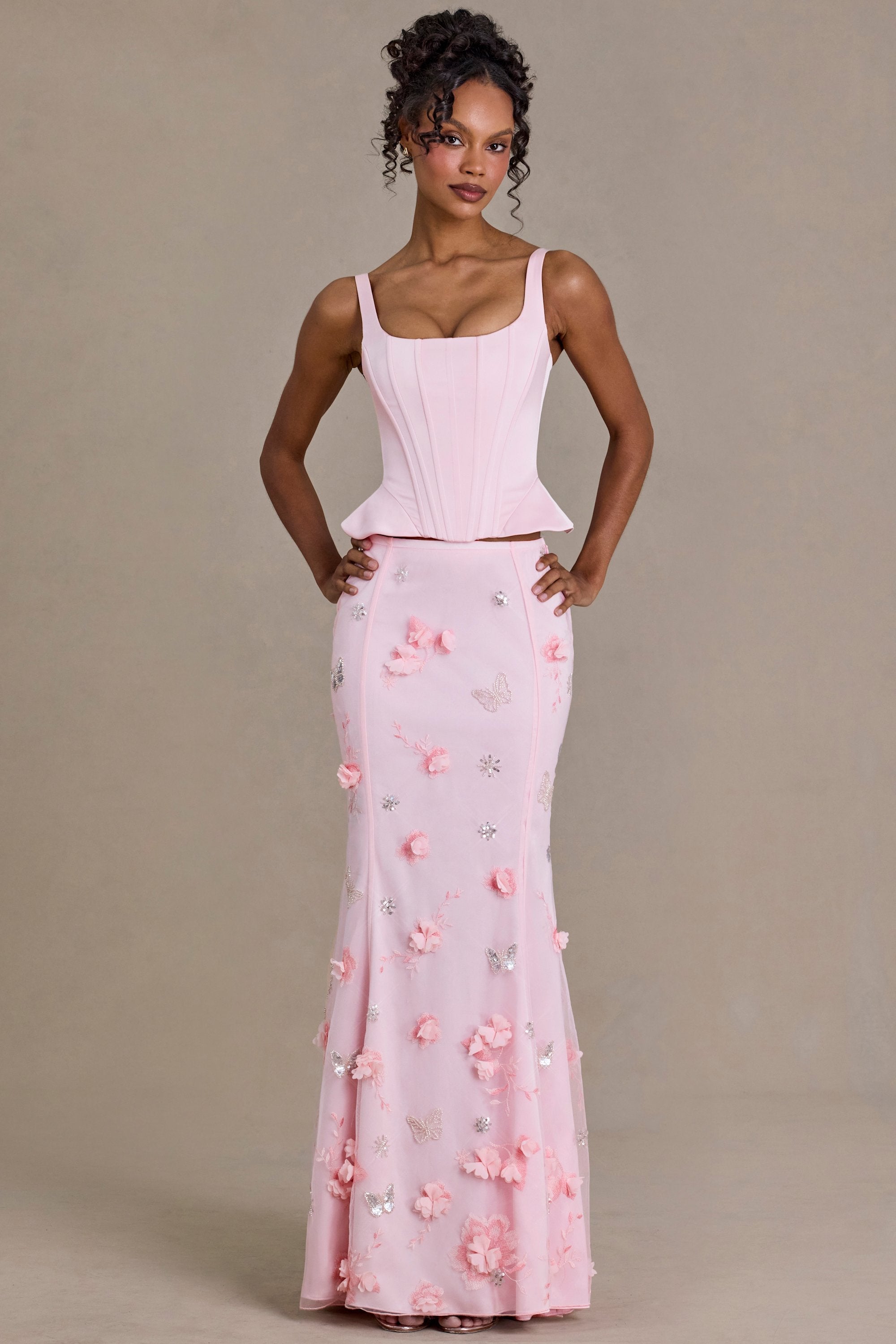 Embellished Tulle Skirt in Baby Pink