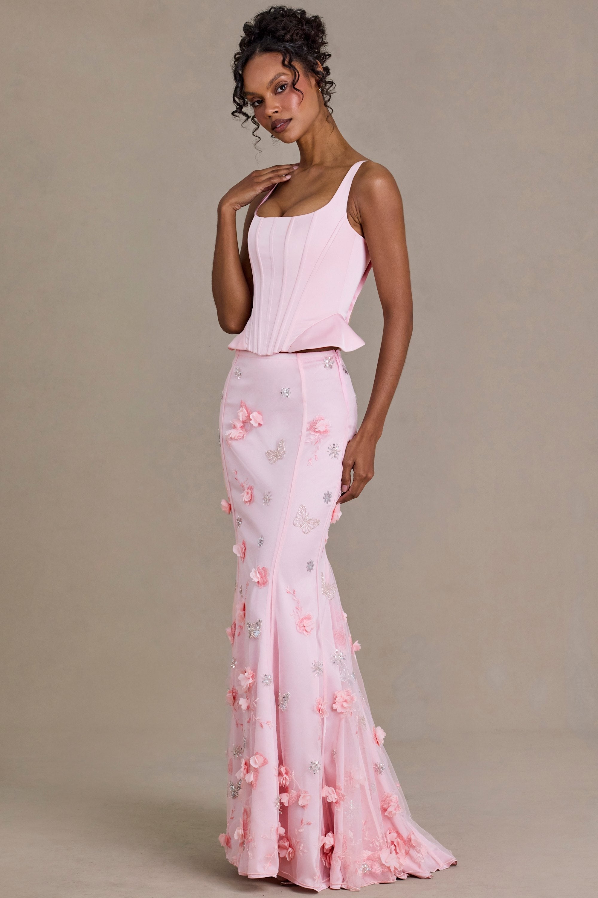Embellished Tulle Skirt in Baby Pink