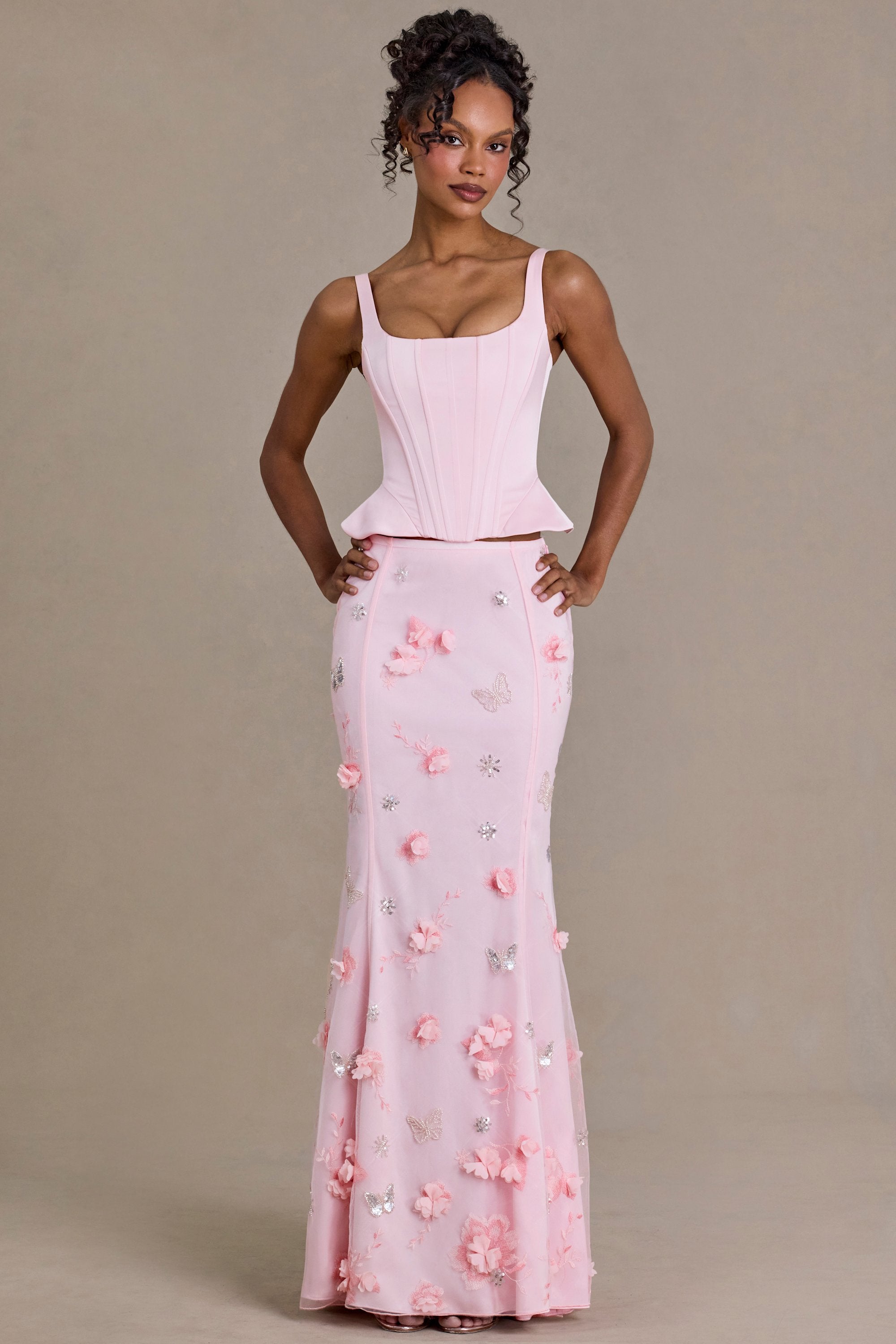 Satin Lace-Up Corset Top in Baby Pink