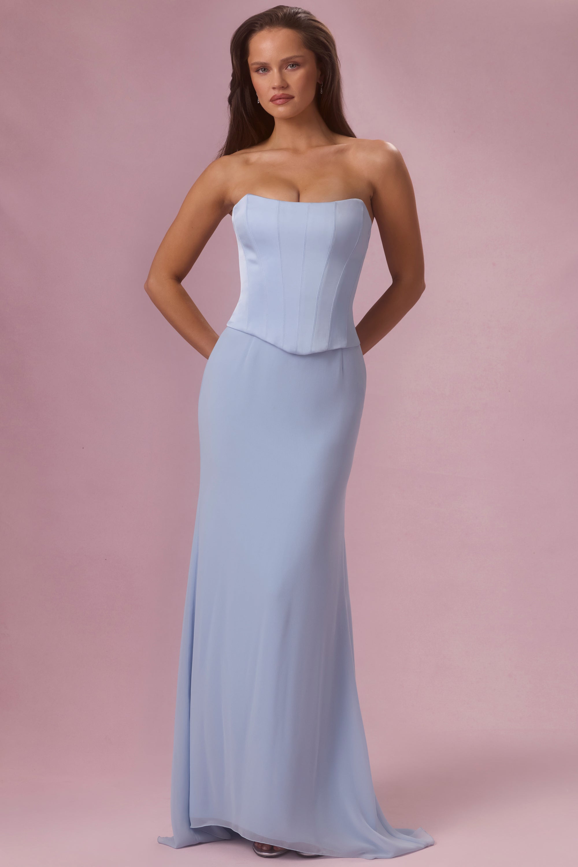 Satin Corset Bridesmaid Dress in Sky Blue