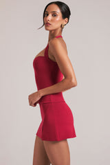 Longline Halterneck Top  in Cherry Red