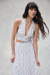 Amaris Sleeveless Plisse Halter Top - Floral Ditsy Print