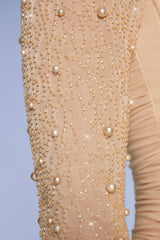 Embellished Long Sleeve Mini Dress in Sand